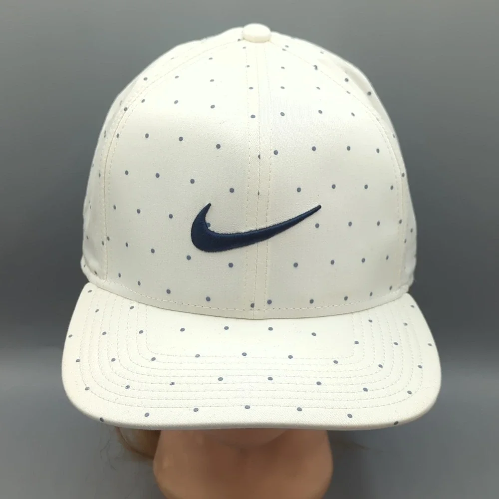 Nike Pro Aerobill Golf Hat White Polka Dot Snapback OS Adjustable Dri-Fit Swoosh